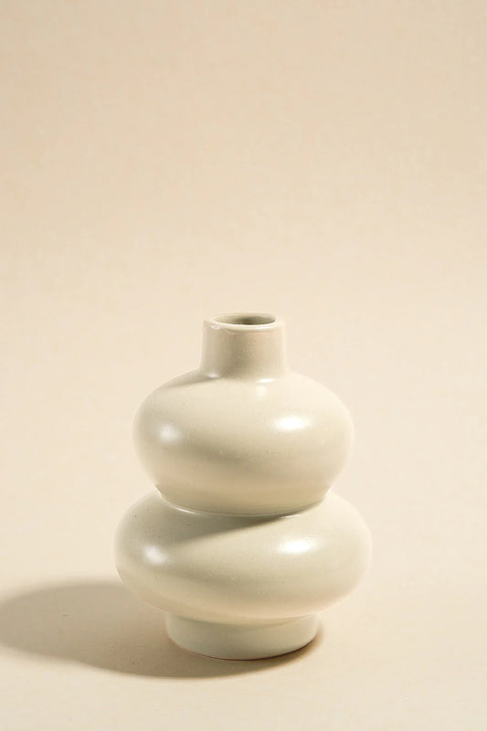 HAYZ HOMEWARES Double Stacked Matte Ivory 12cm Bud Vase