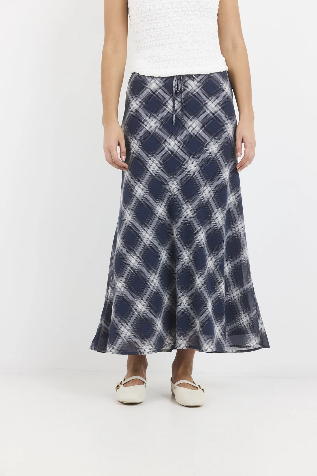 IVY + JACK Drifter Navy Check Maxi Skirt
