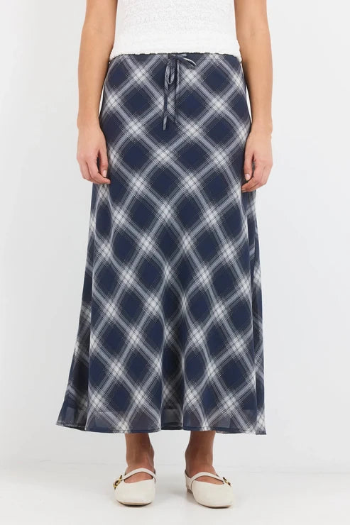 IVY + JACK Drifter Navy Check Maxi Skirt