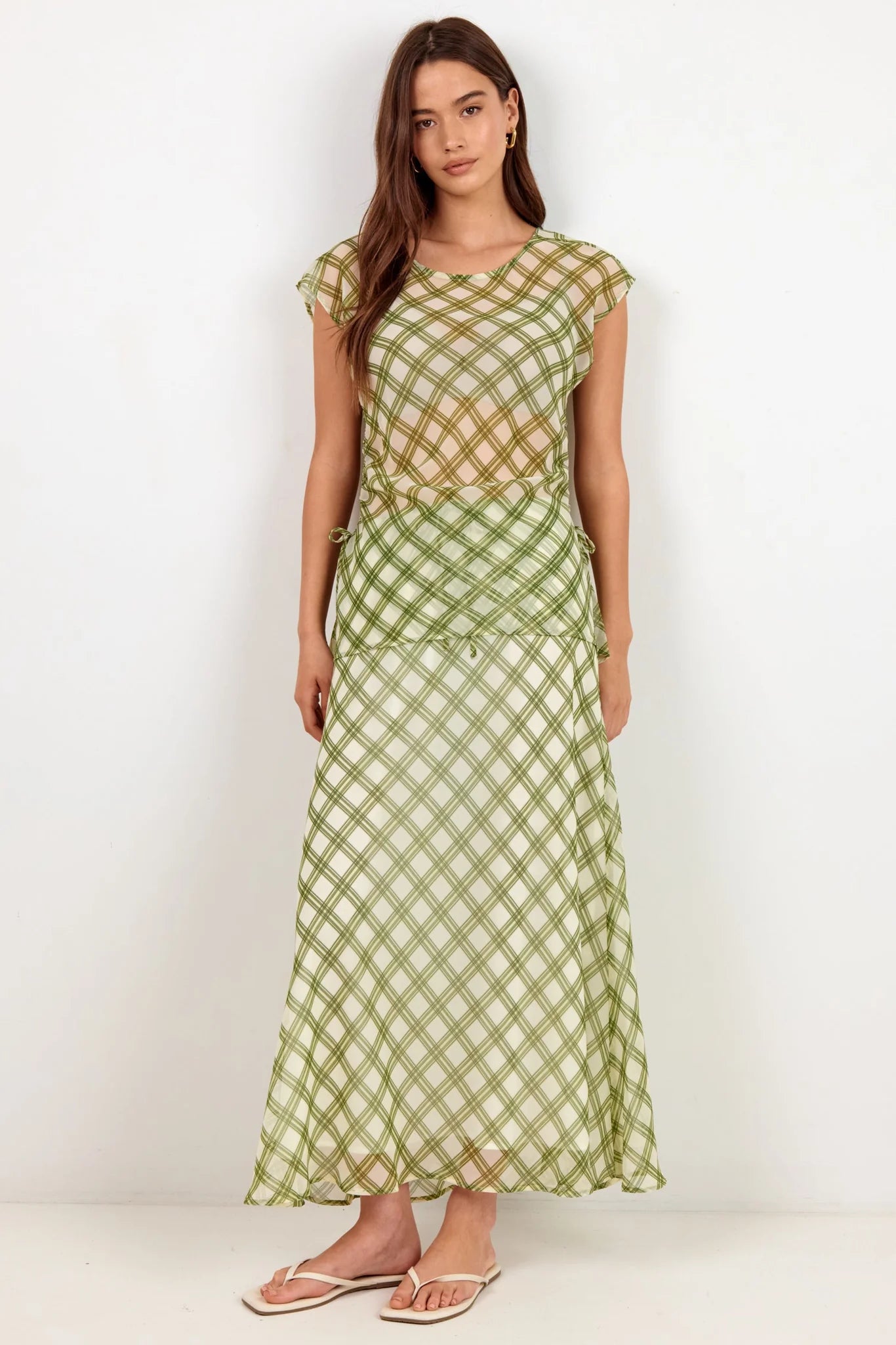 IVY + JACK Drifter Avocado Check Chiffon Skirt
