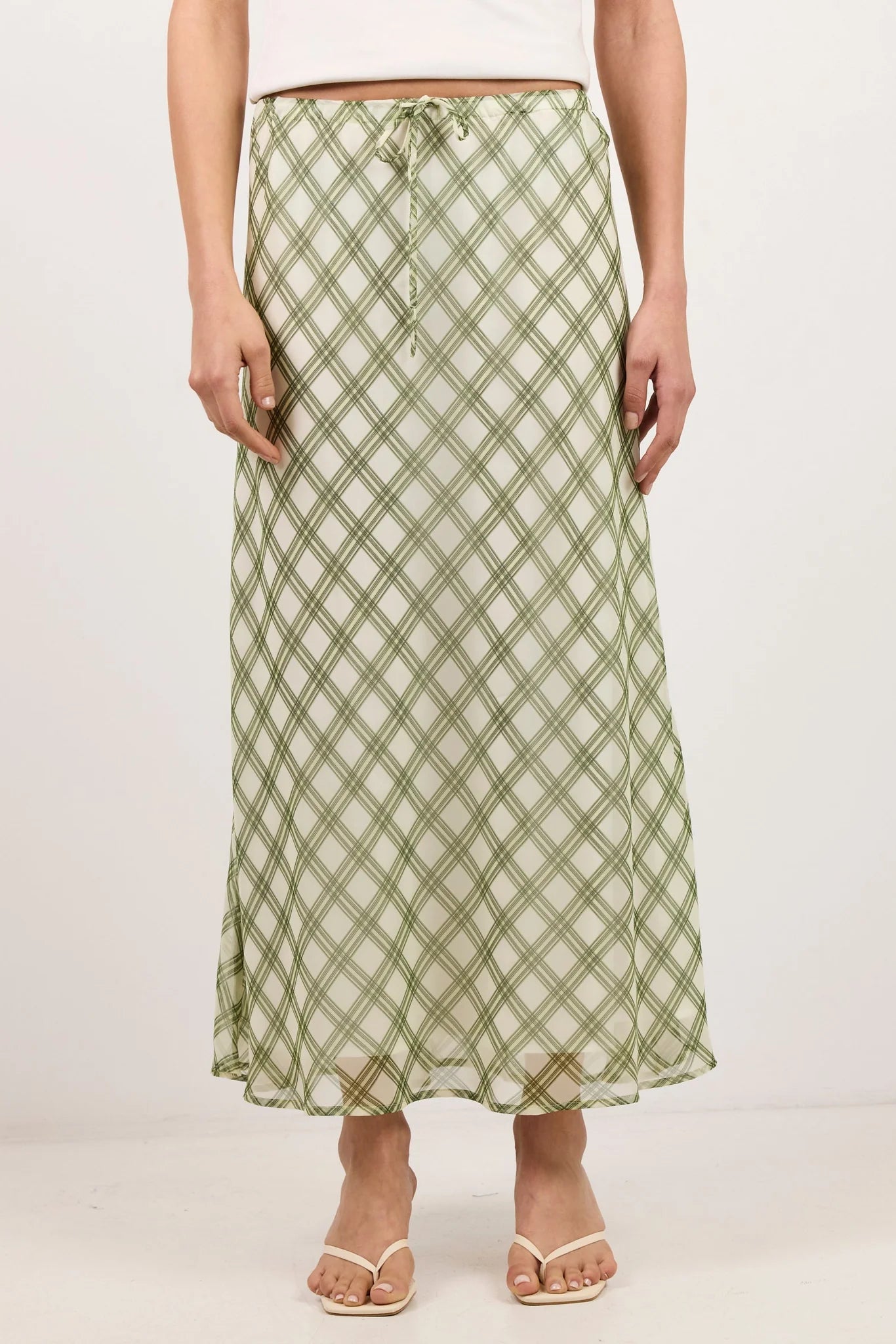 IVY + JACK Drifter Avocado Check Chiffon Skirt