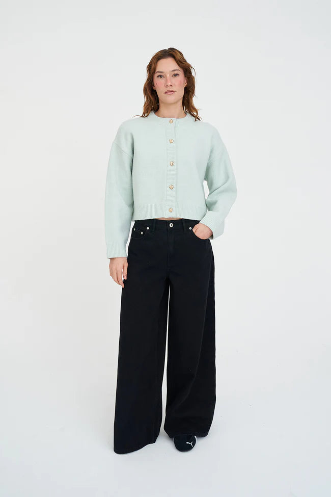 HUFFER Elle Crop Cardigan Mint