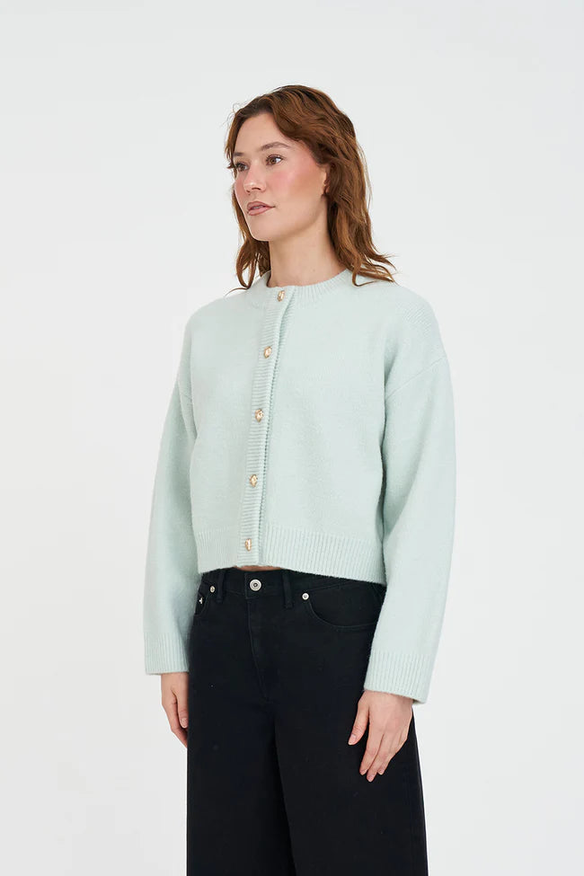 HUFFER Elle Crop Cardigan Mint