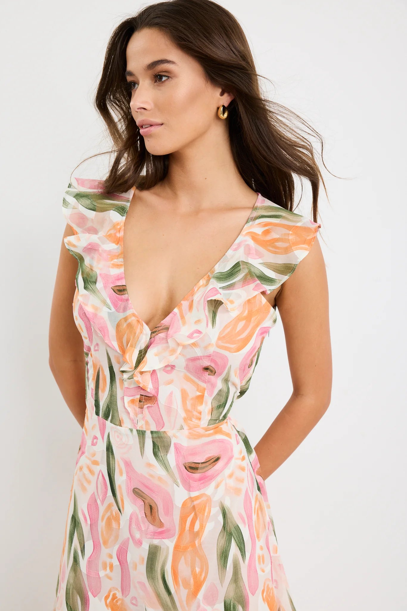 BY ROSA Everly Pink Abstract Print Flutter Sleeve Dress