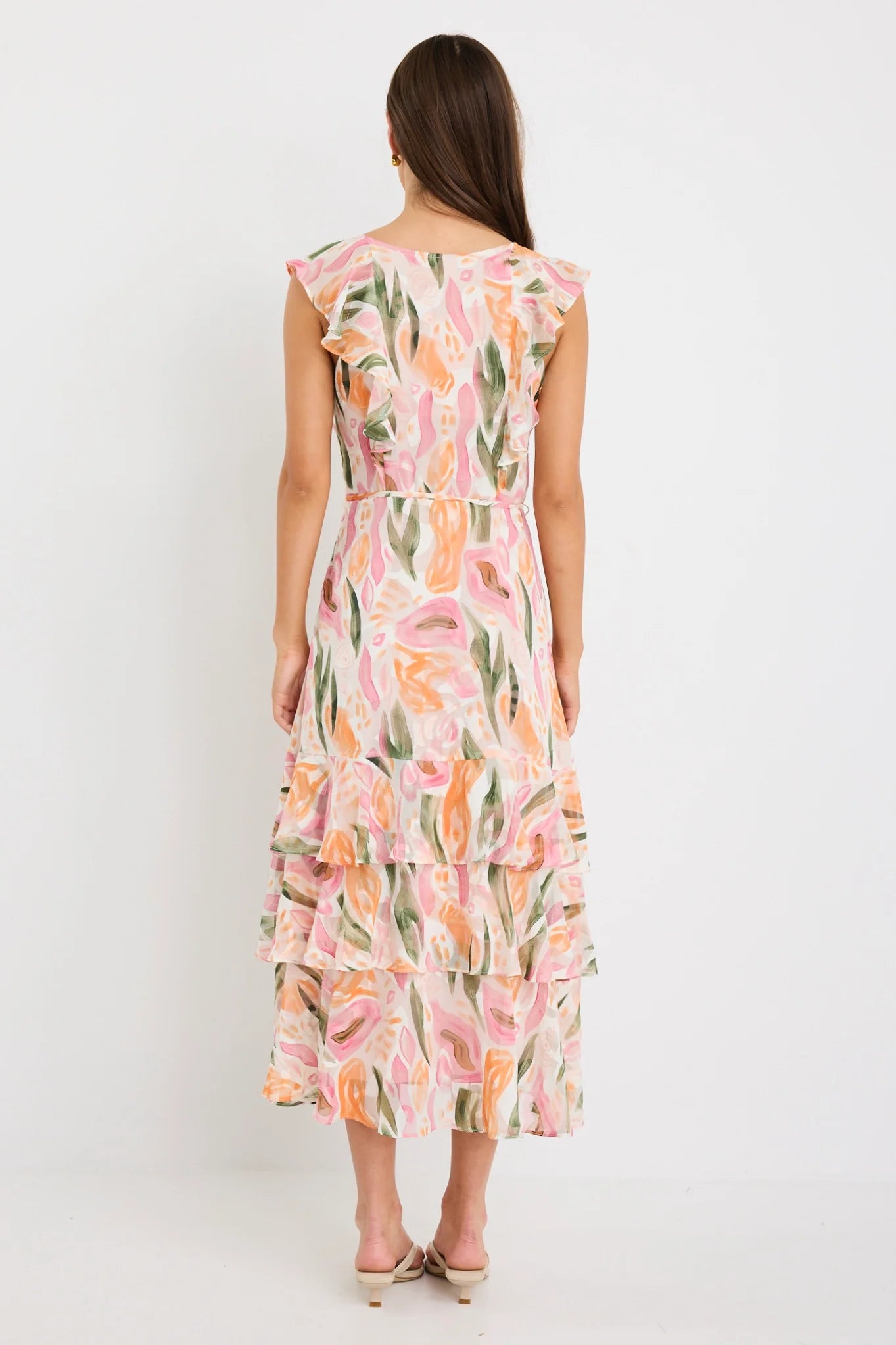 BY ROSA Everly Pink Abstract Print Flutter Sleeve Dress
