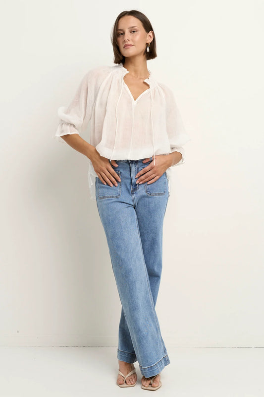 AMONG THE BRAVE Expedition Ramie Shirred Neck Top Ivory