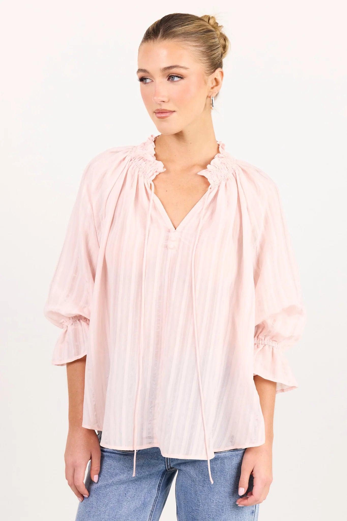 AMONG THE BRAVE Expedition Blush Self Stripe Shirt Top