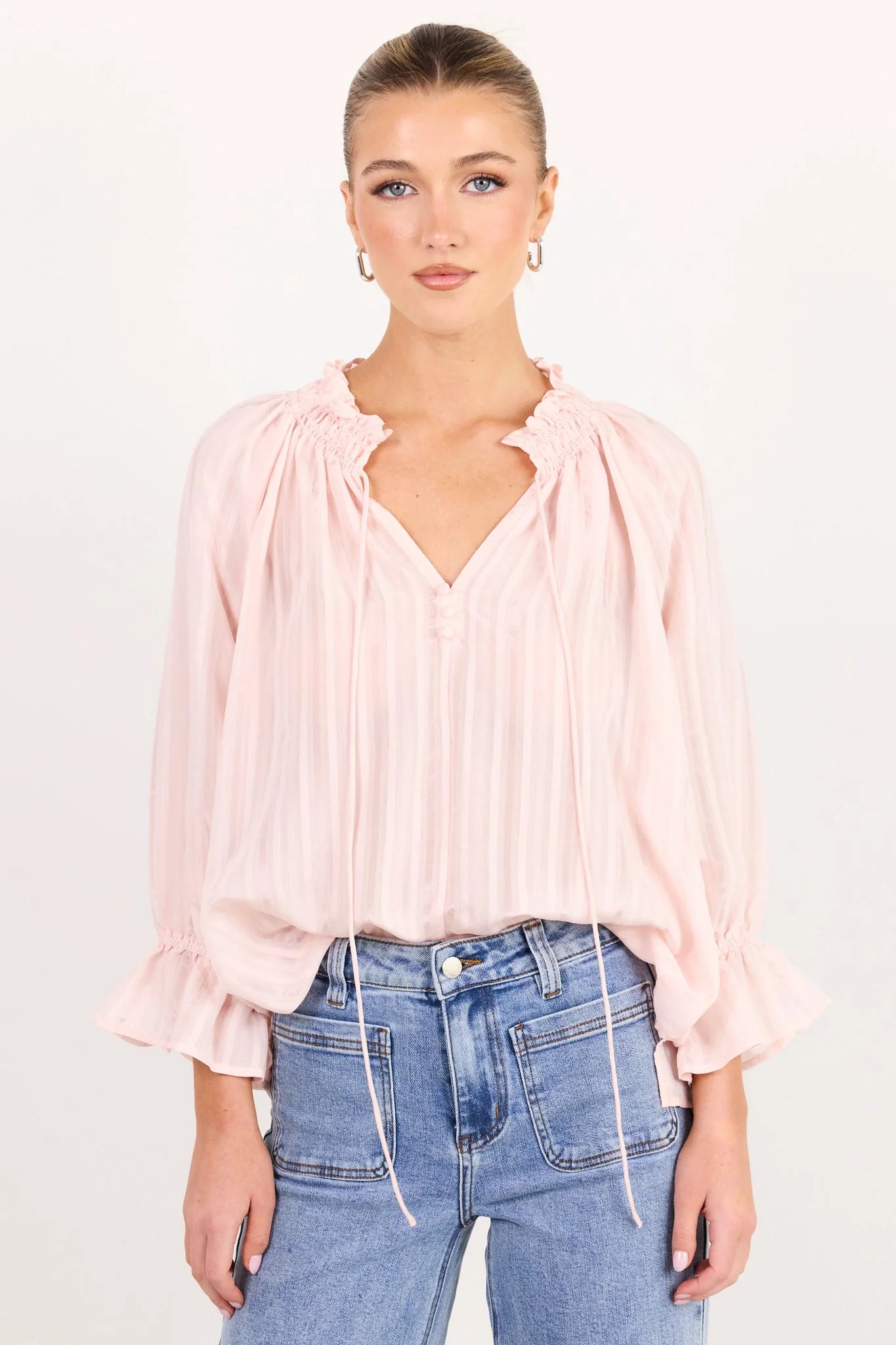 AMONG THE BRAVE Expedition Blush Self Stripe Shirt Top
