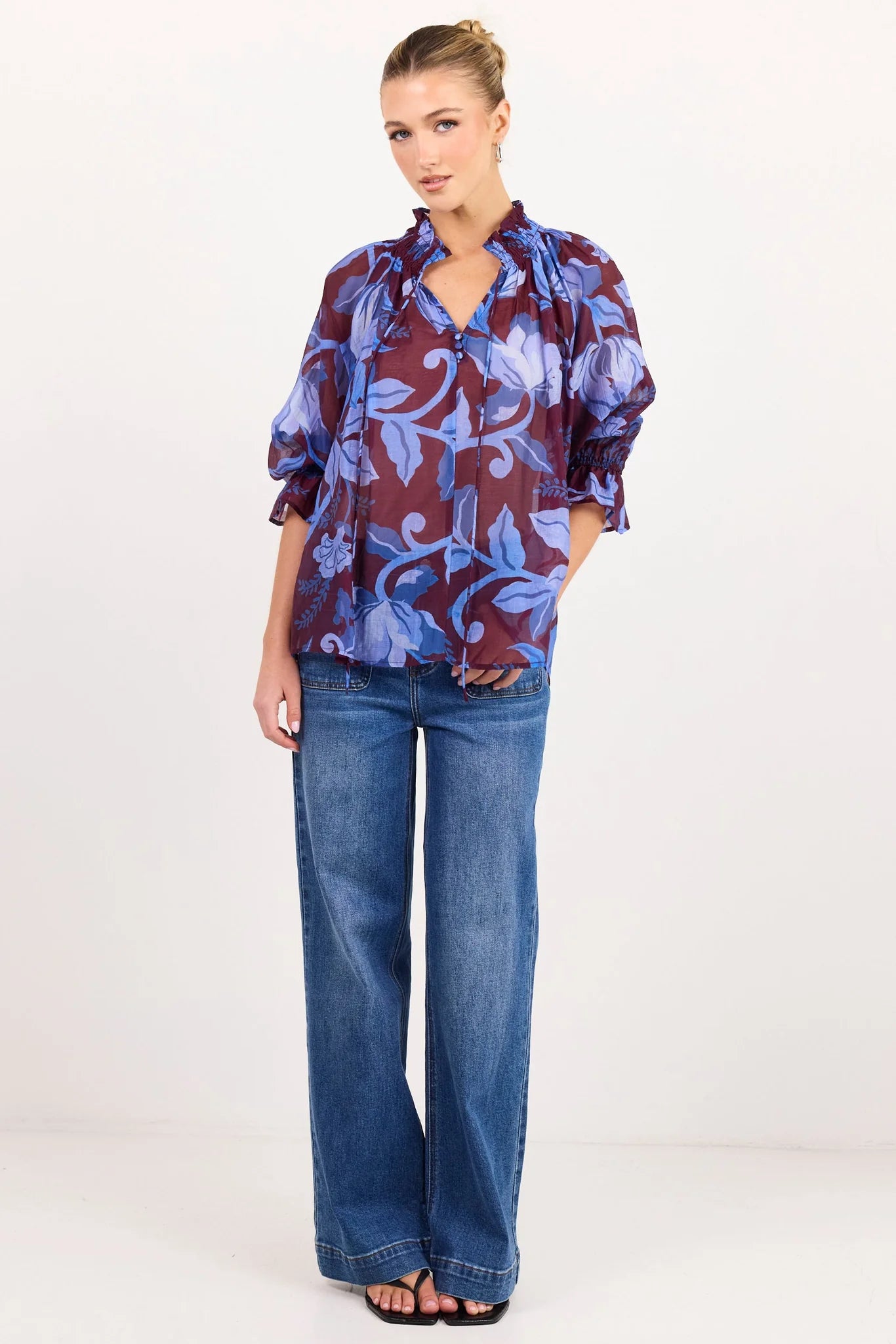 AMONG THE BRAVE Expedition Burgundy Blue Floral Top