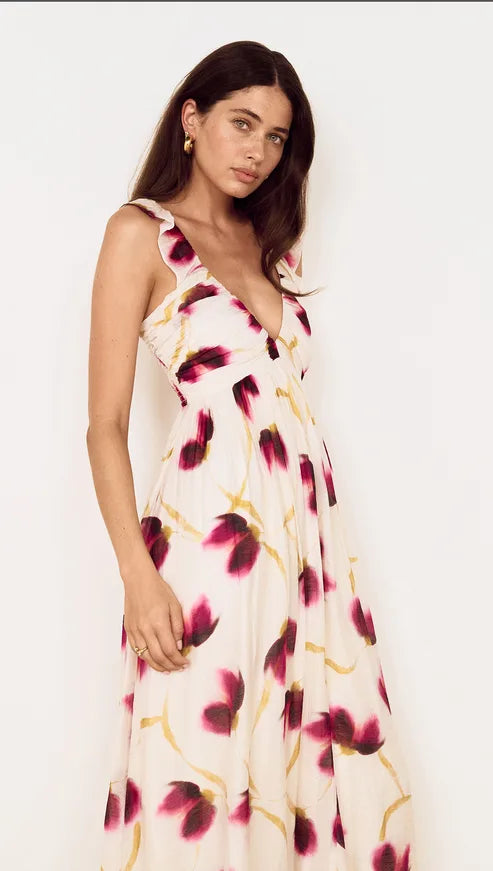 MINK PINK Emery Floral Ruffle Detail Maxi Dress