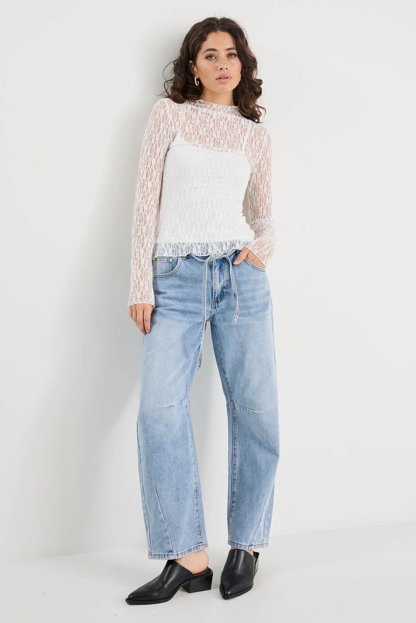 AMONG THE BRAVE Giving Lace Long Sleeve Top Ivory