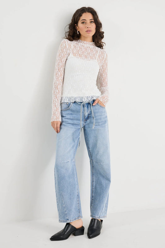 AMONG THE BRAVE Giving Lace Long Sleeve Top Ivory