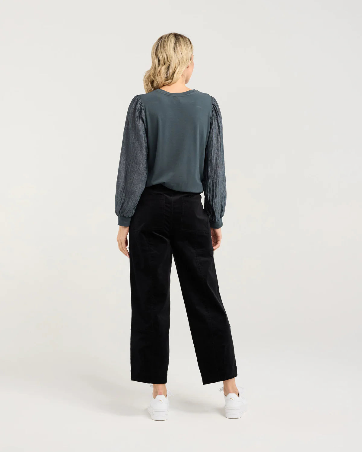 BLACKSTONE Hudson Crinkle Sleeve Top Pine Green