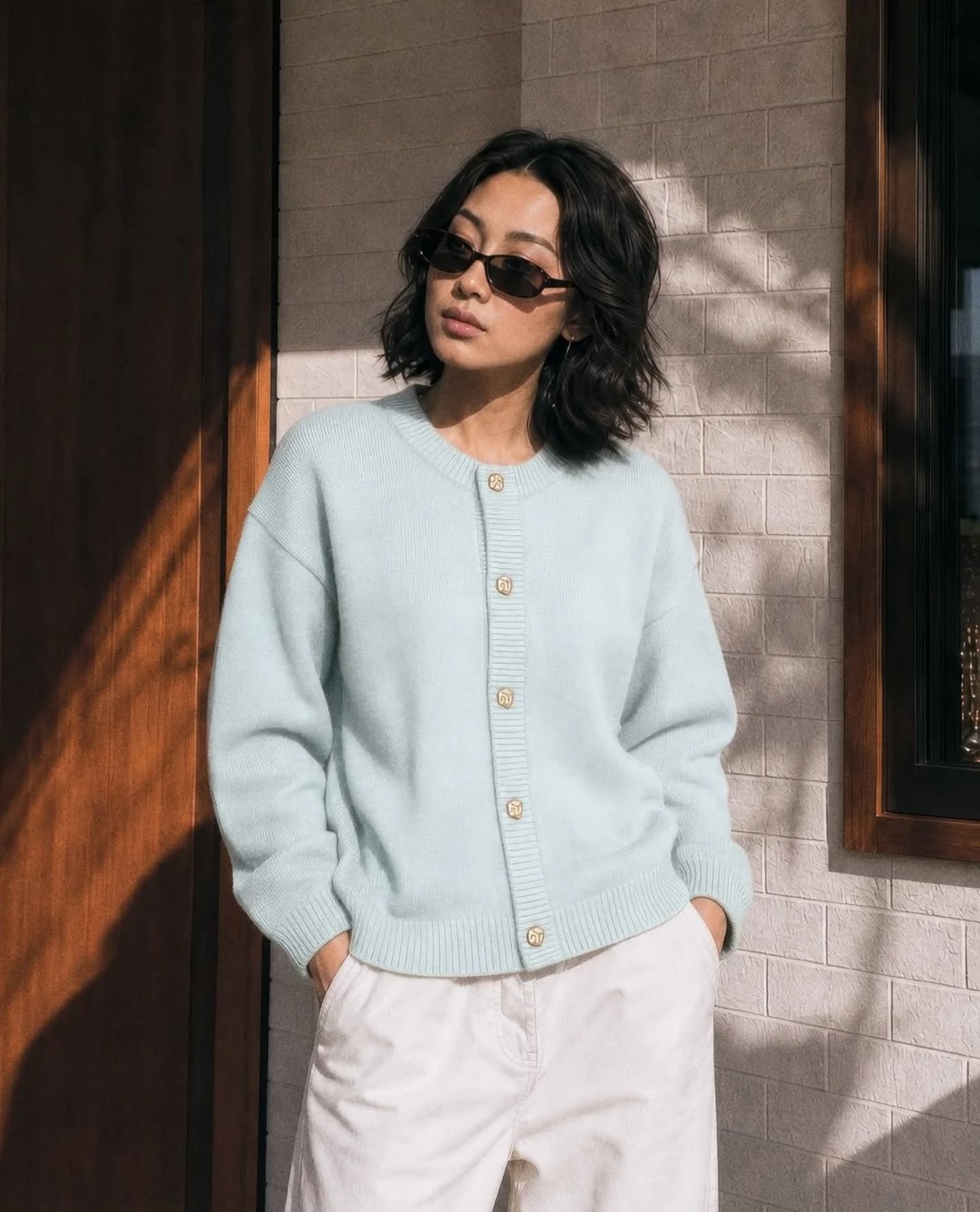 HUFFER Elle Crop Cardigan Mint