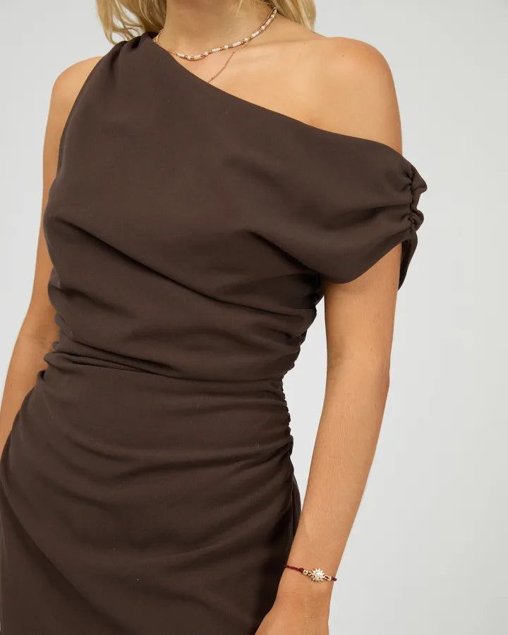 ALL ABOUT EVE Ida Asym Mini Dress Brown