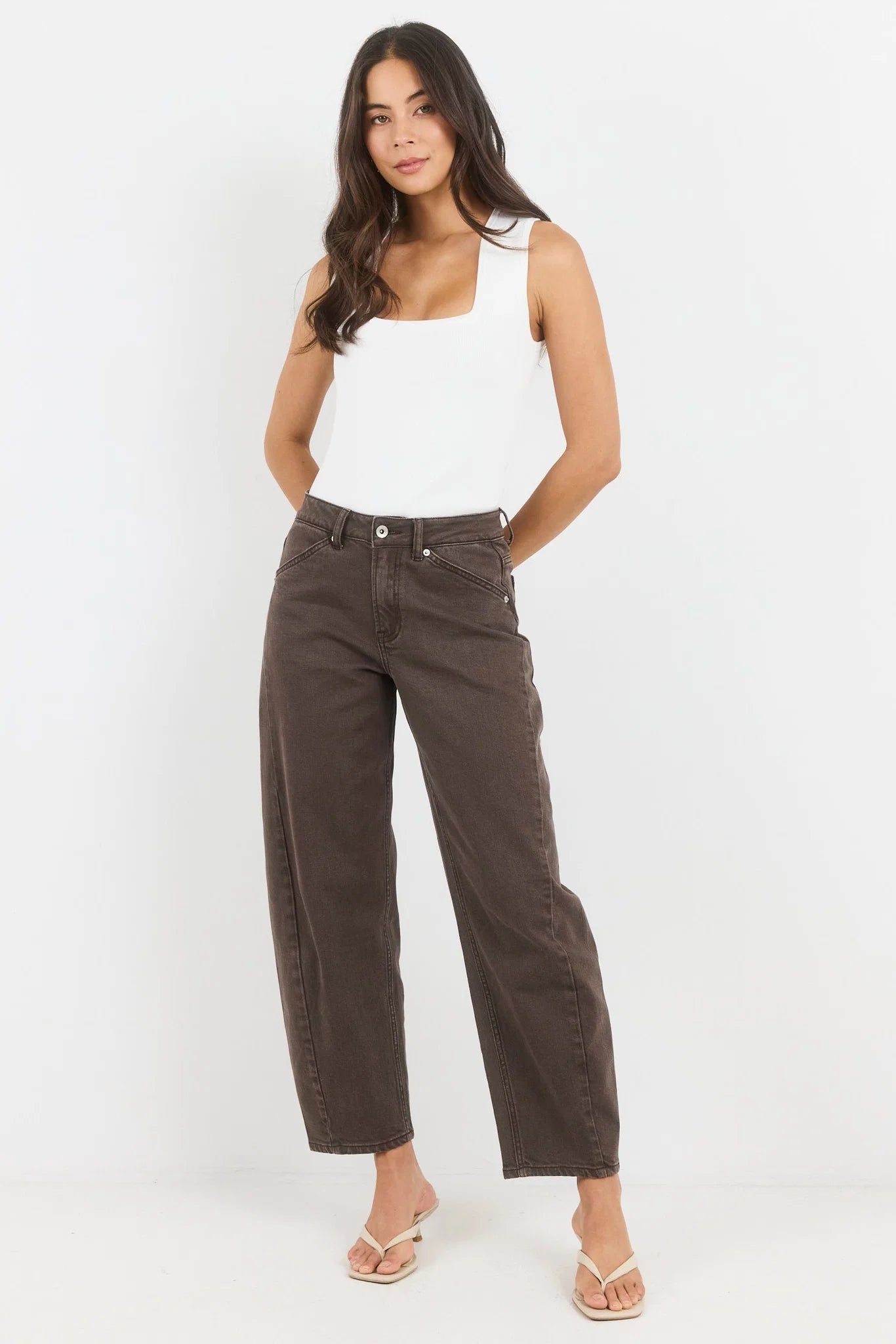 STORIES BE TOLD Idolise Mocha Stretch Soft Barrel Jean