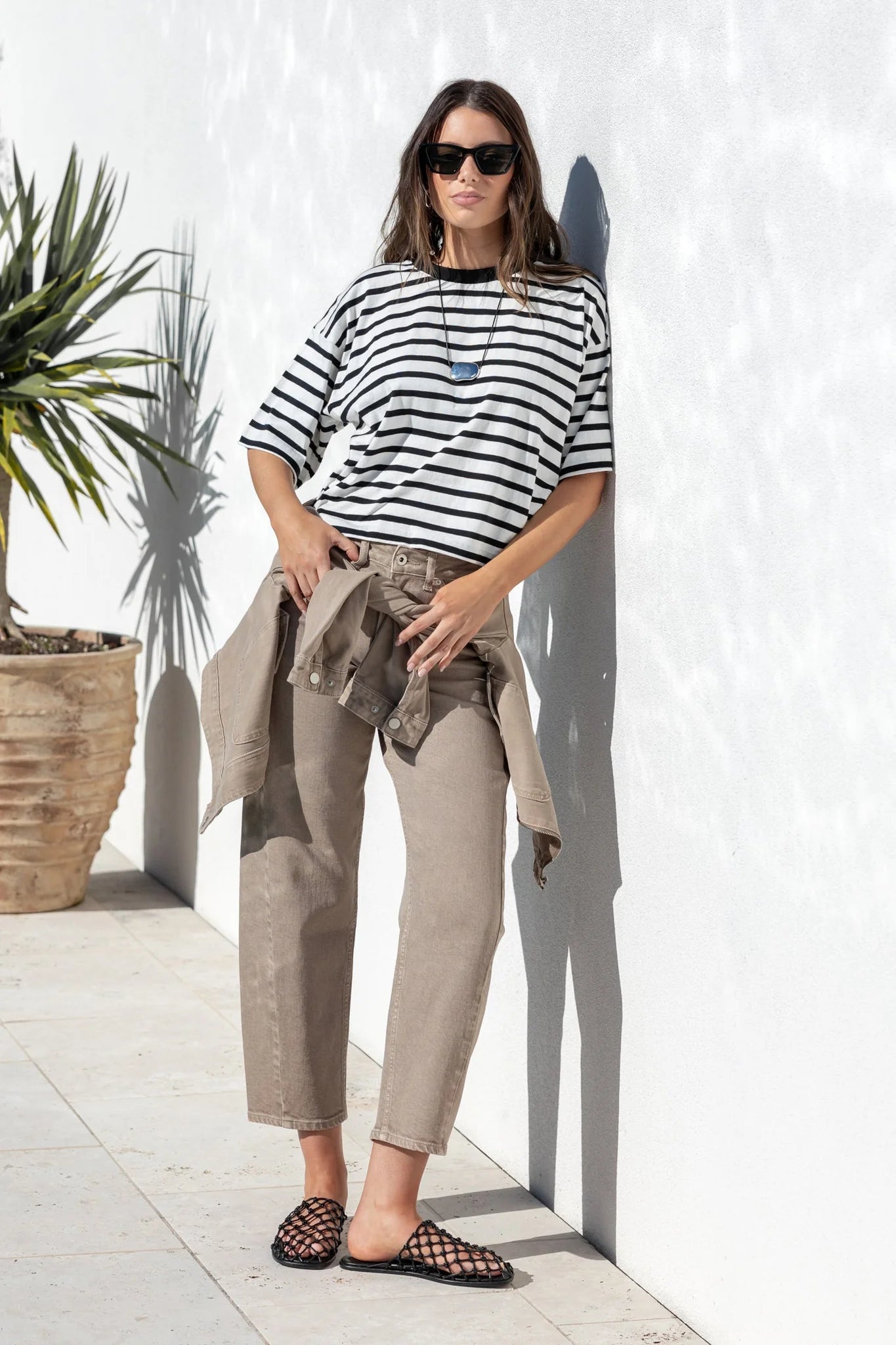 STORIES BE TOLD Idolise Taupe Stretch Soft Barrel Jeans