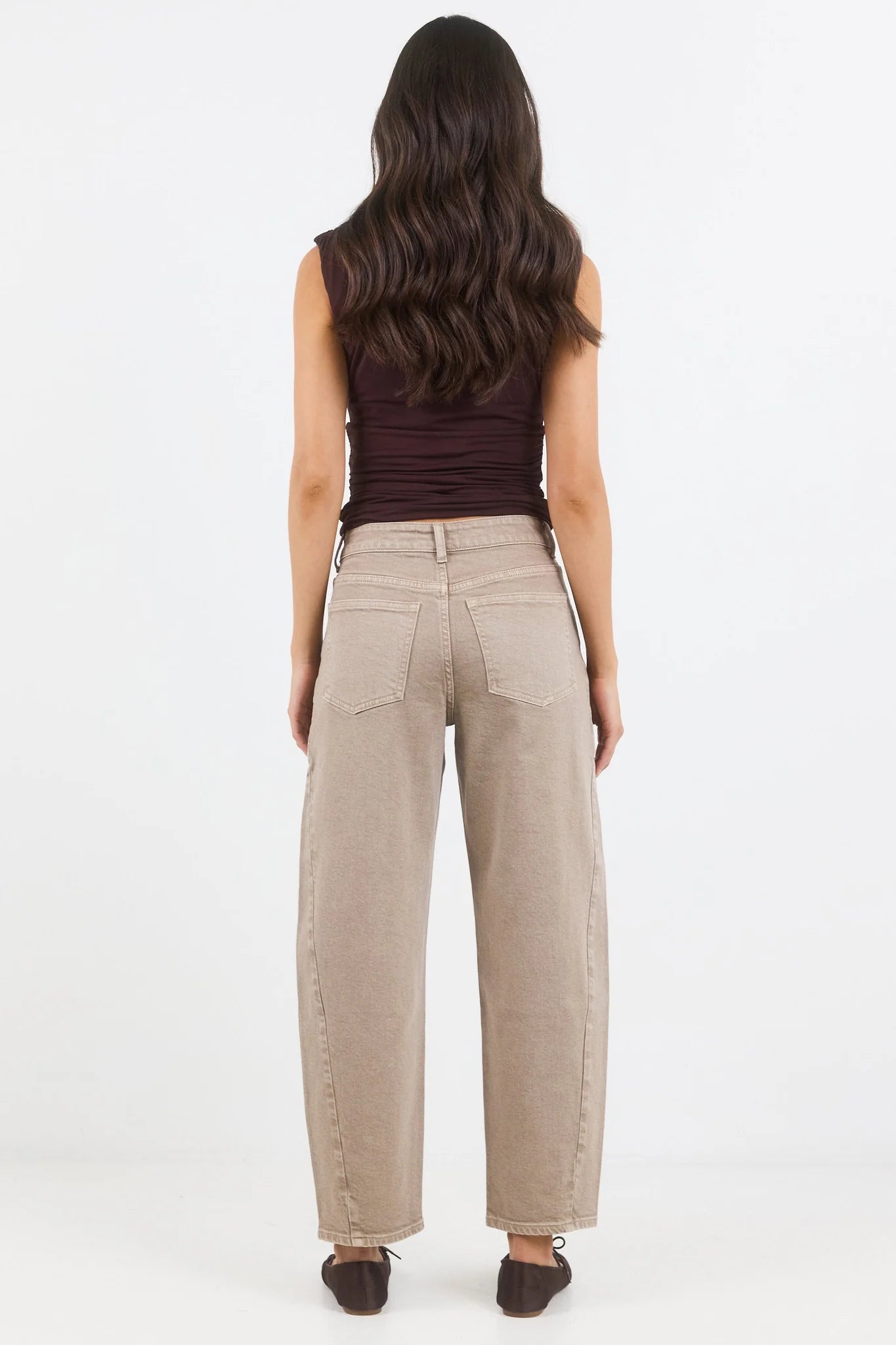 STORIES BE TOLD Idolise Taupe Stretch Soft Barrel Jeans