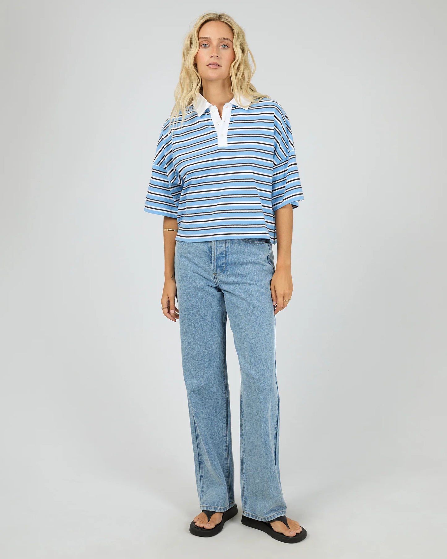 ALL ABOUT EVE Junie Stripe Rugby Tee Blue