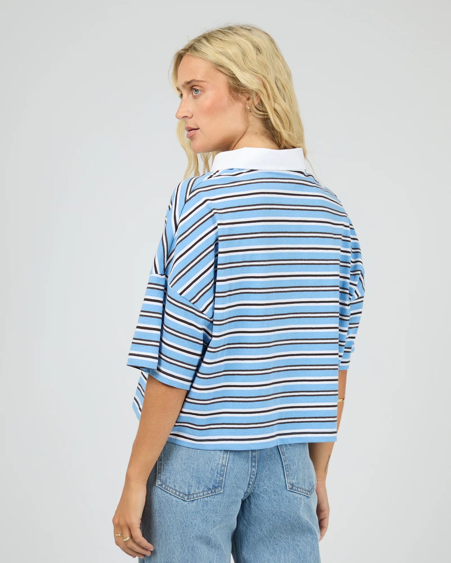 ALL ABOUT EVE Junie Stripe Rugby Tee Blue
