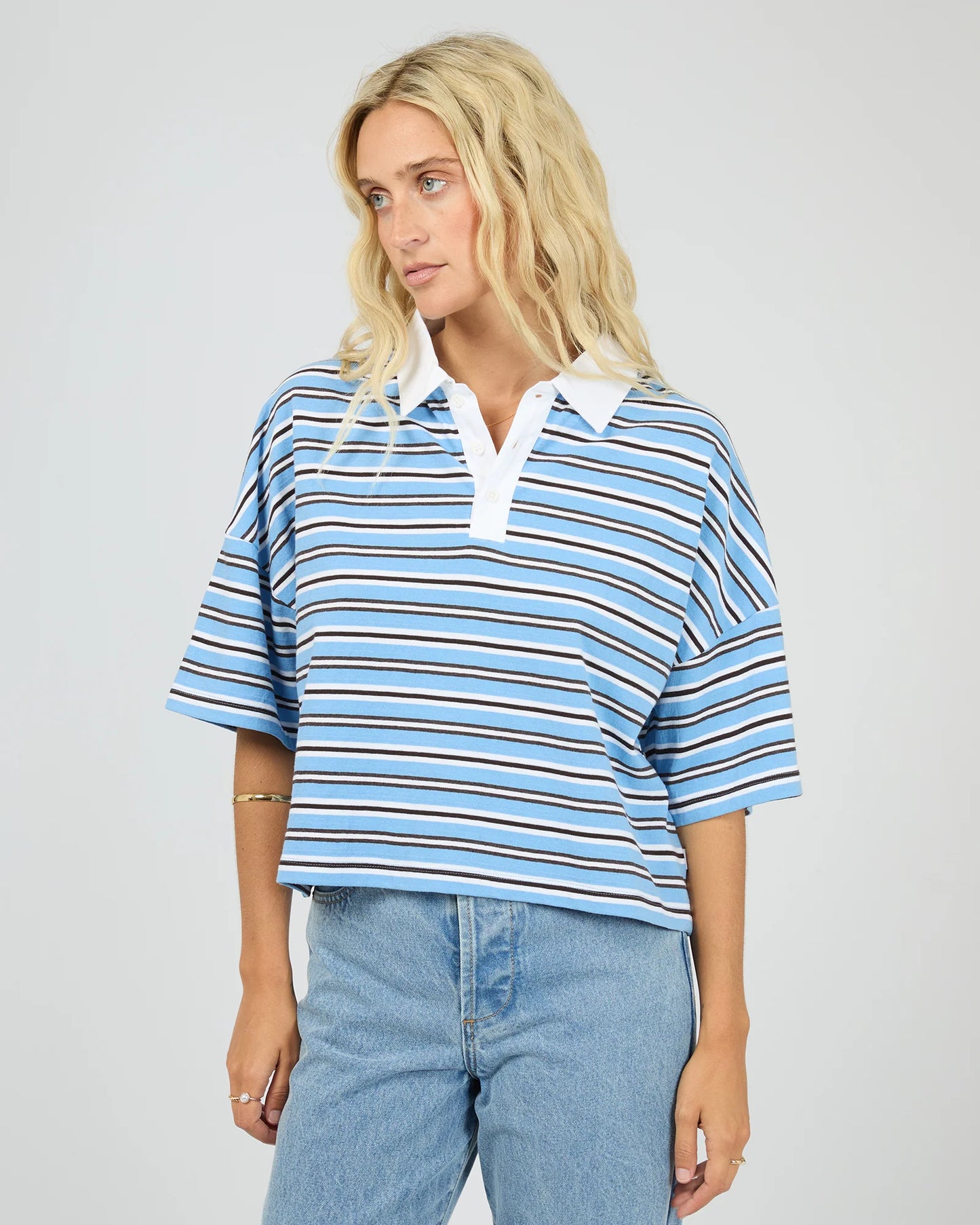 ALL ABOUT EVE Junie Stripe Rugby Tee Blue