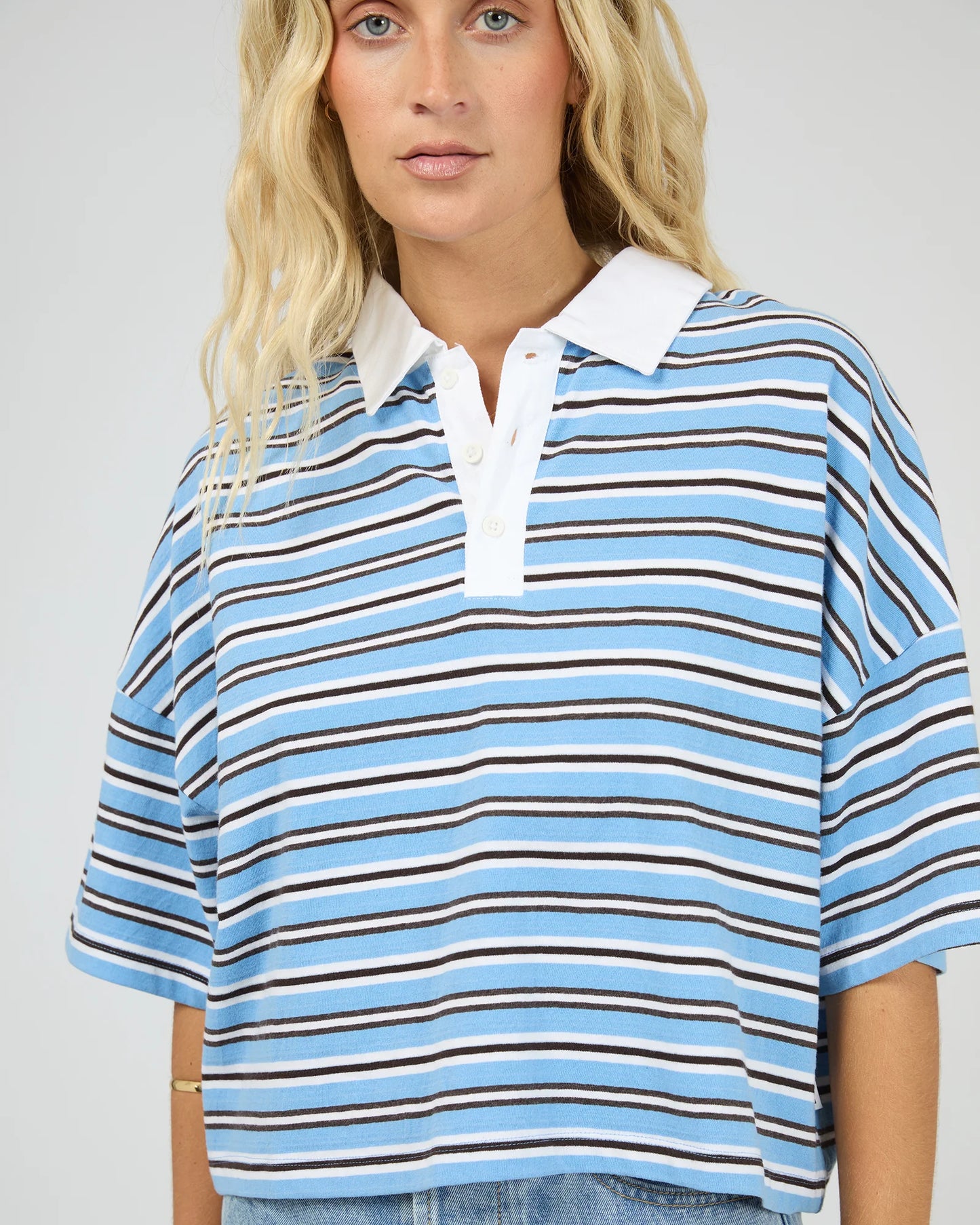 ALL ABOUT EVE Junie Stripe Rugby Tee Blue