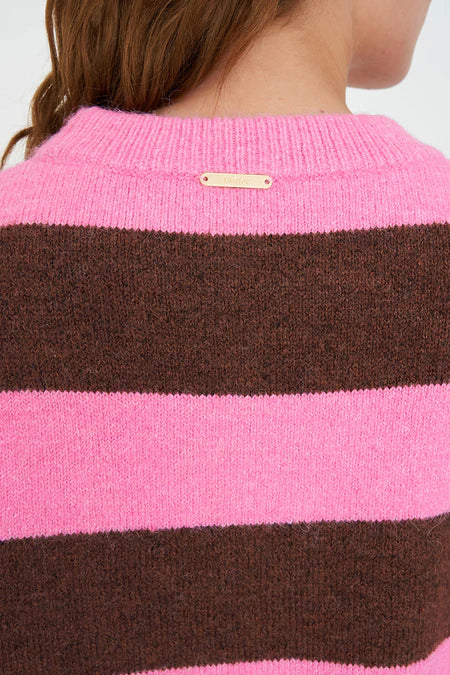 HUFFER Kenzie Stripe Knit Crew Petal/Chestnut