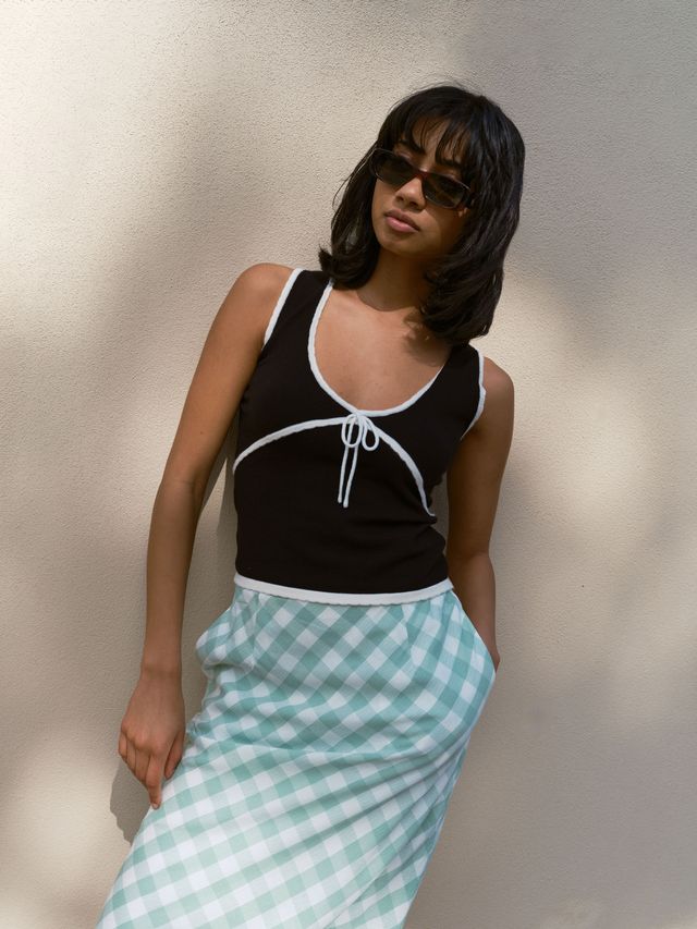 HUFFER Kimi Knit Top Black/White