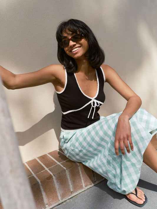 HUFFER Kimi Knit Top Black/White