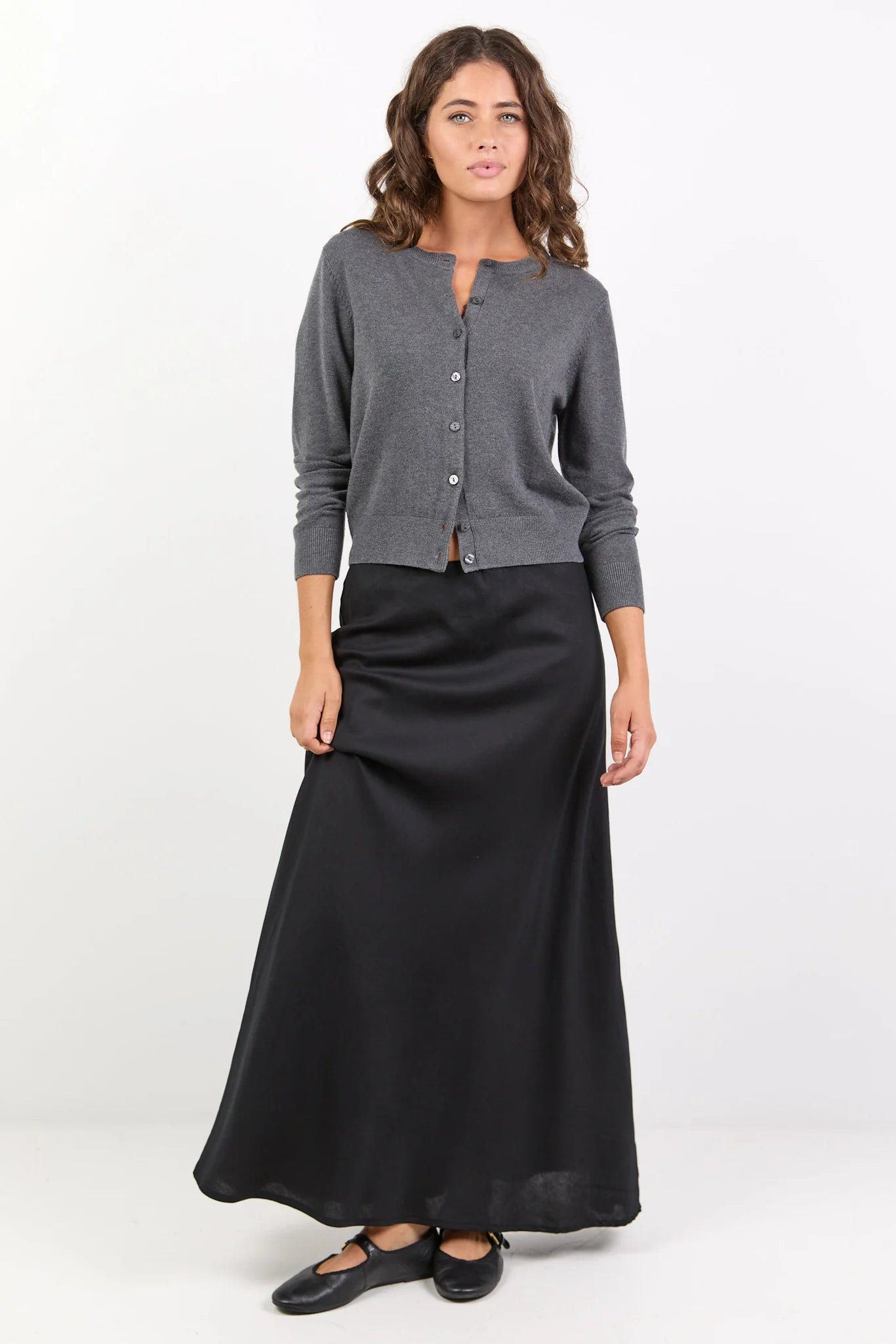 REUNION Lagos Black Linen Bias Maxi Skirt
