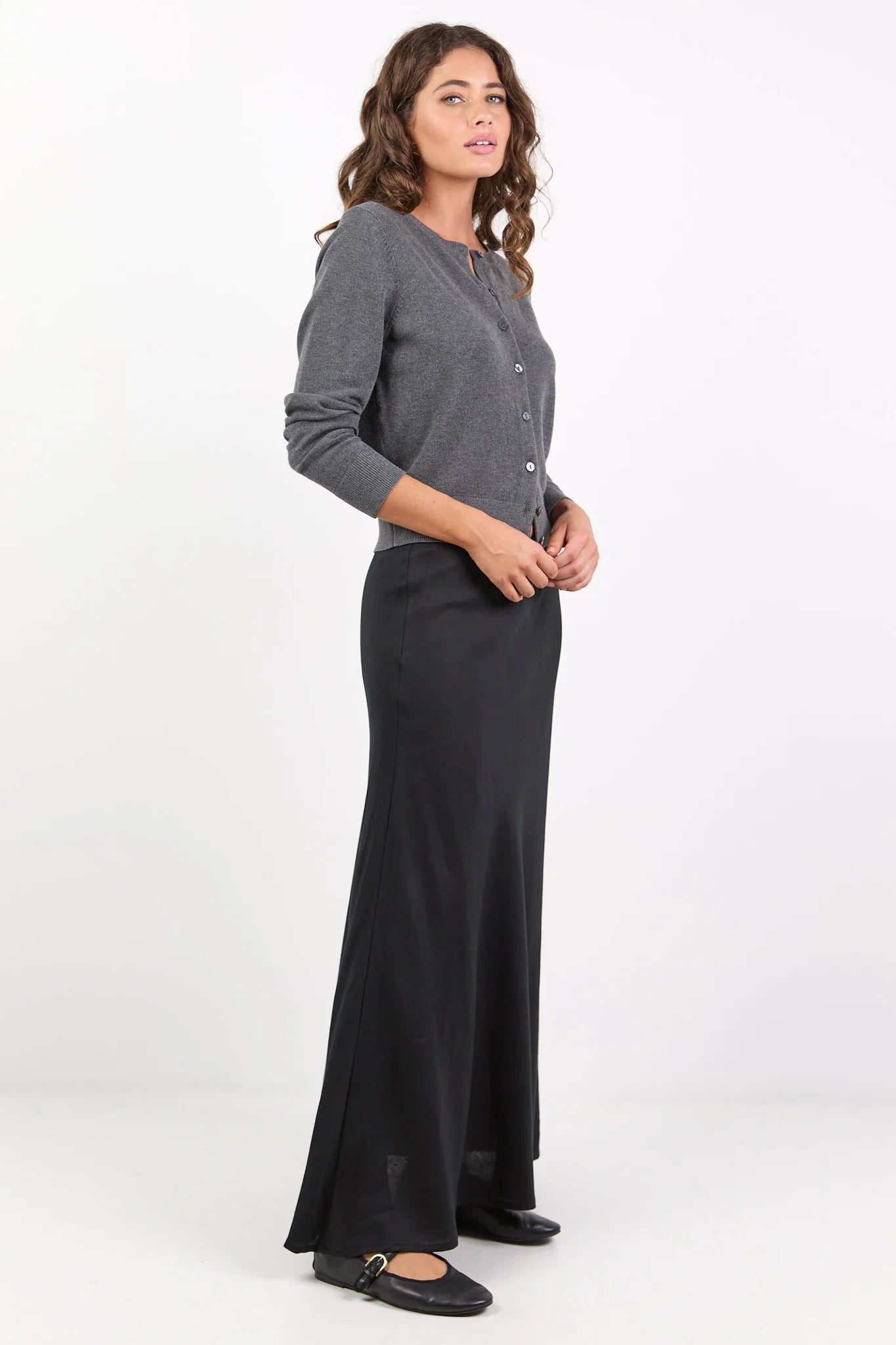 REUNION Lagos Black Linen Bias Maxi Skirt