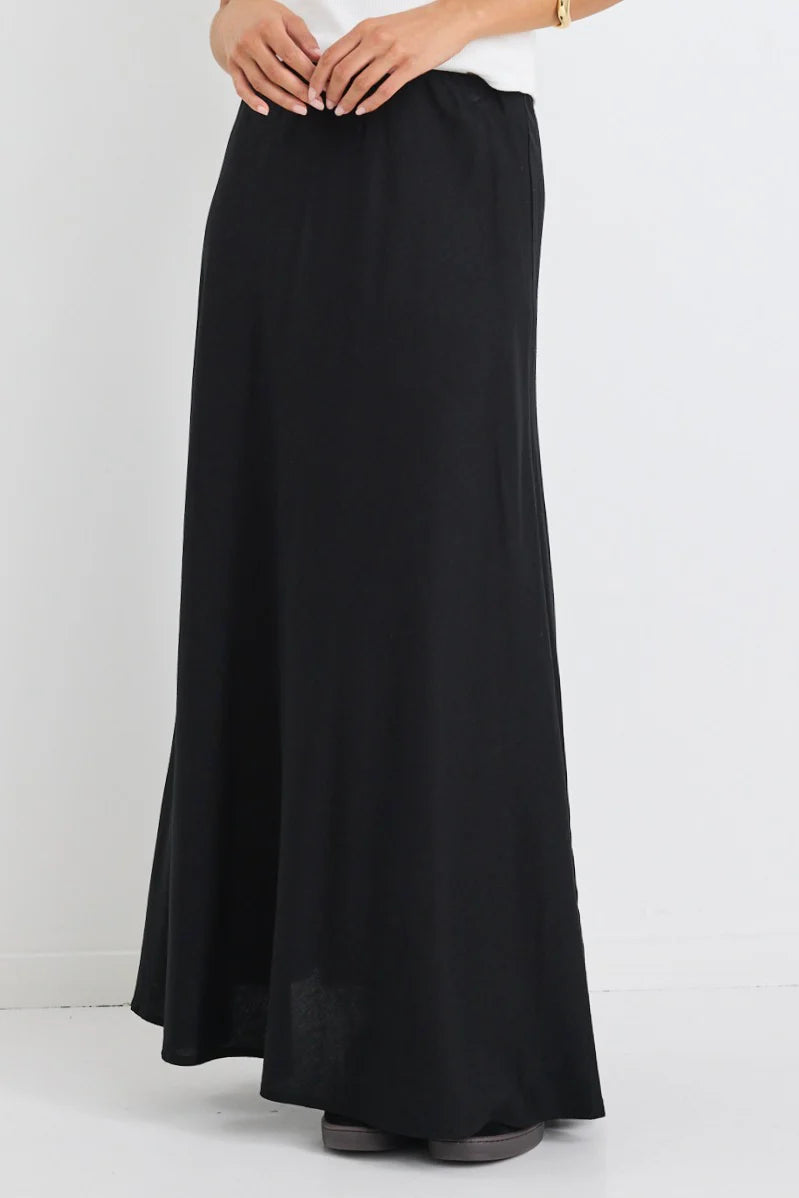 REUNION Lagos Black Linen Bias Maxi Skirt