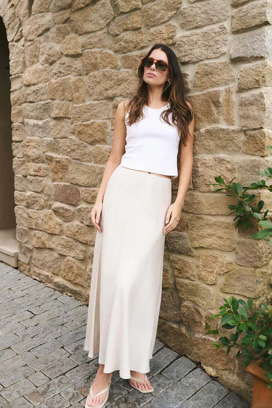 REUNION Lagos Linen Blend Skirt Natural