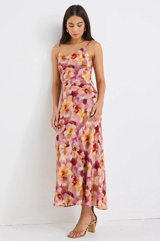 GEORGIA MAE Lavish Multi Floral Tie Back Dress Pink