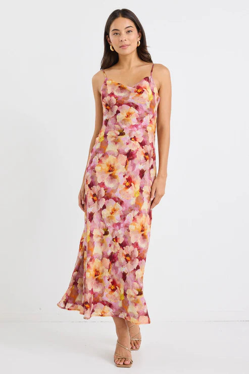 GEORGIA MAE Lavish Multi Floral Tie Back Dress Pink