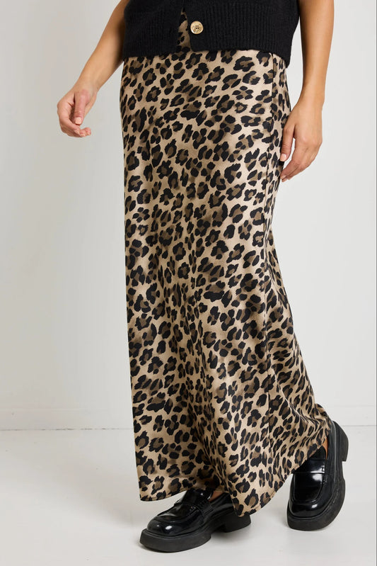 STORIES BE TOLD Record Leopard Satin Bias Cut Maxi Skirt