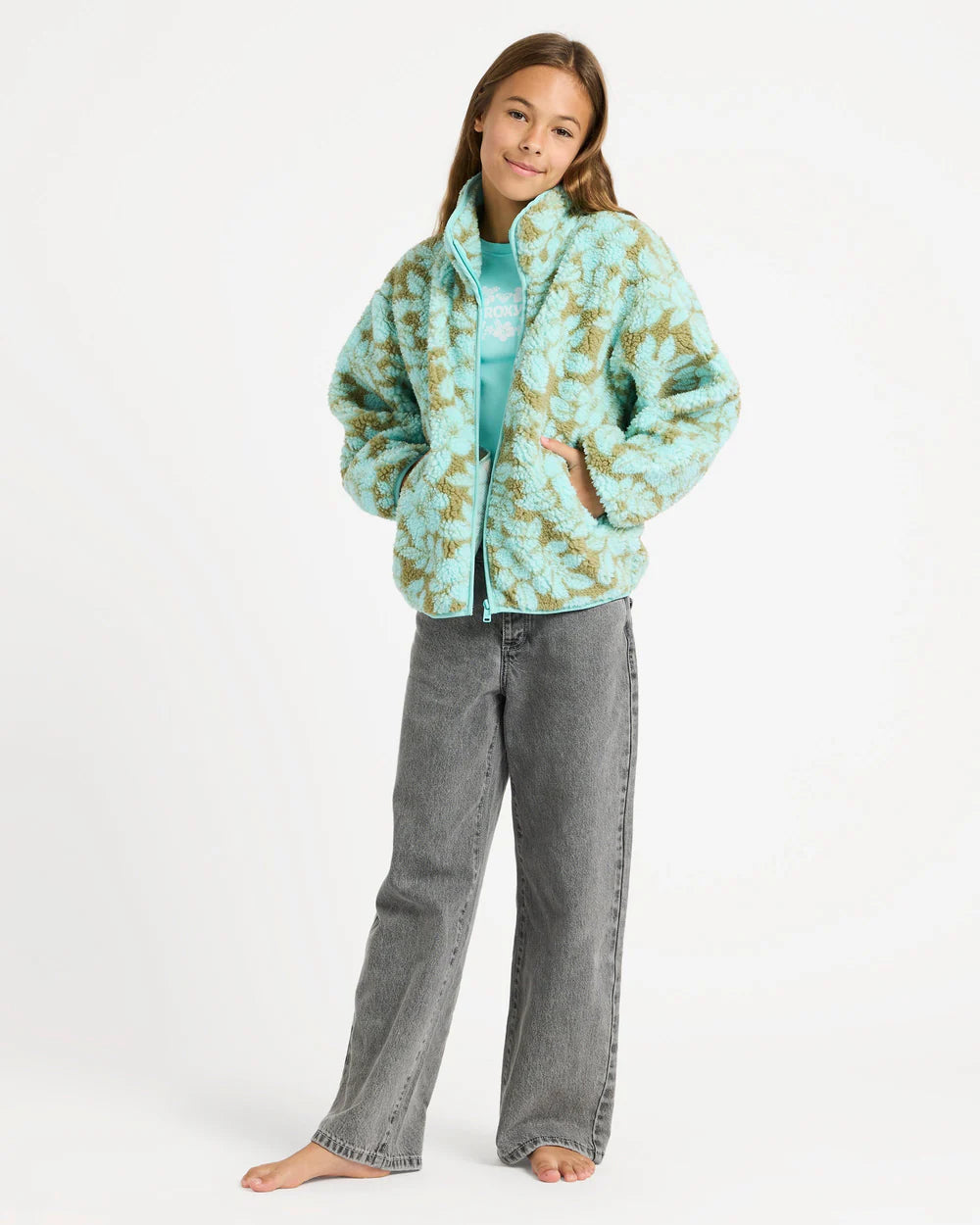 ROXY Girl Like Electricity Zip Thru Oil Green Mo MIni