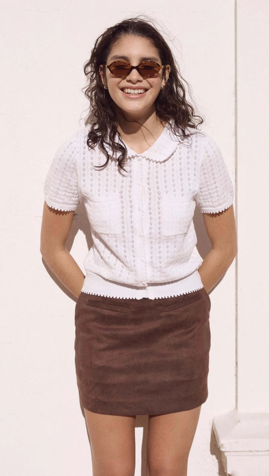 MINK PINK Lila Pointelle Knit Tee White