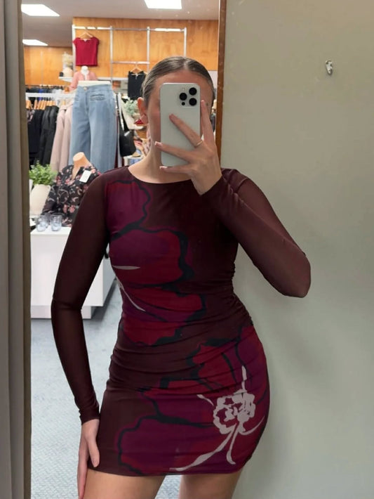 MON RENN Lima Mini Dress Cherry Floral