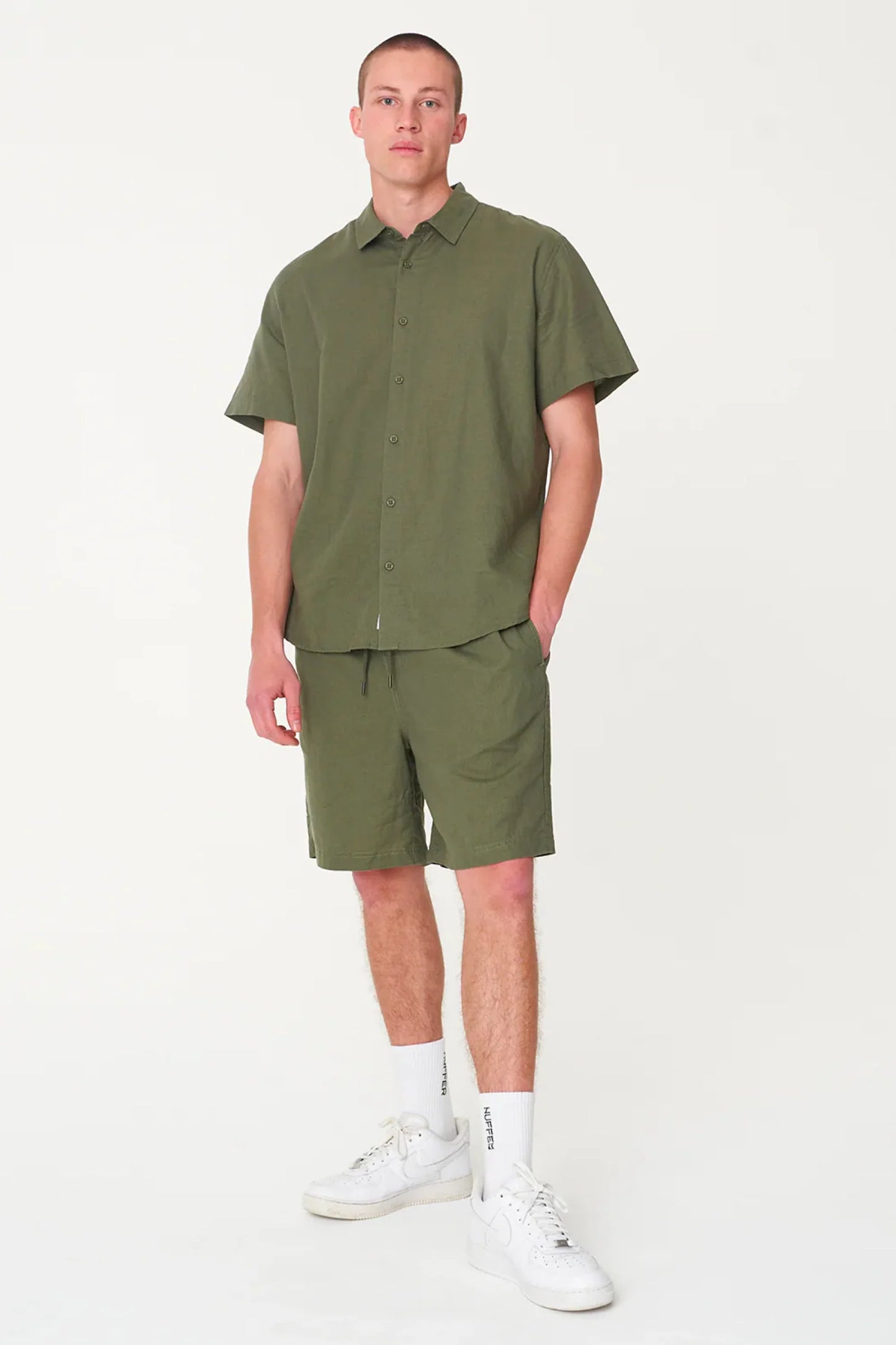 HUFFER Lin-In Short Sleeve Shirt Khaki