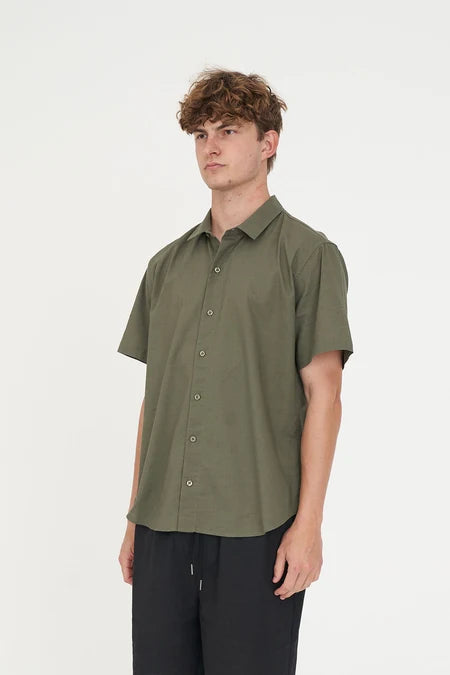 HUFFER Lin-In Short Sleeve Shirt Khaki
