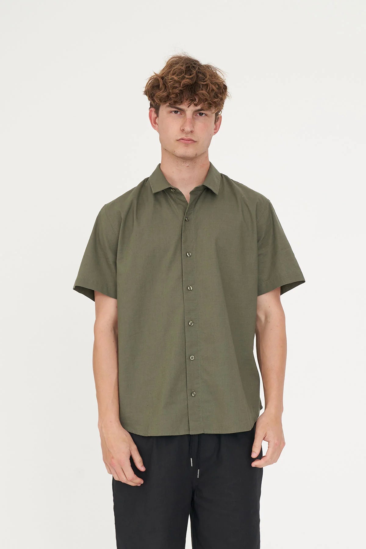 HUFFER Lin-In Short Sleeve Shirt Khaki