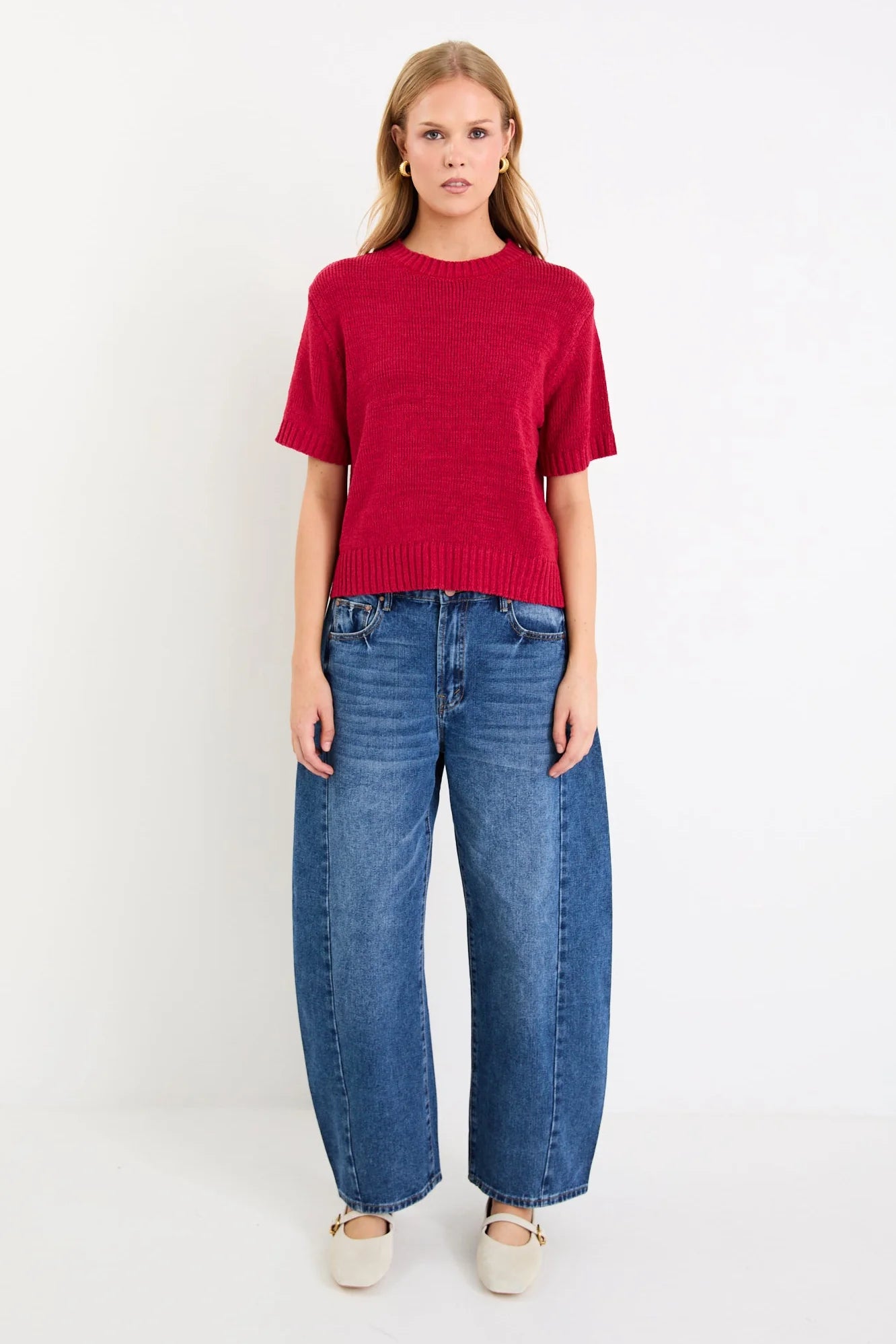 BY ROSA Loveable Cherry Tape Knit Tee