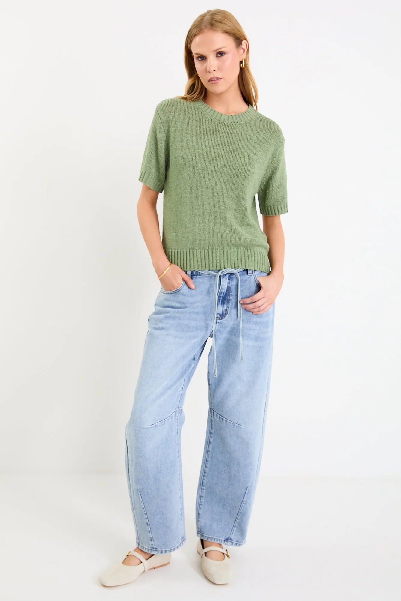 BY ROSA Loveable Sage Tape Yarn Knit Tee