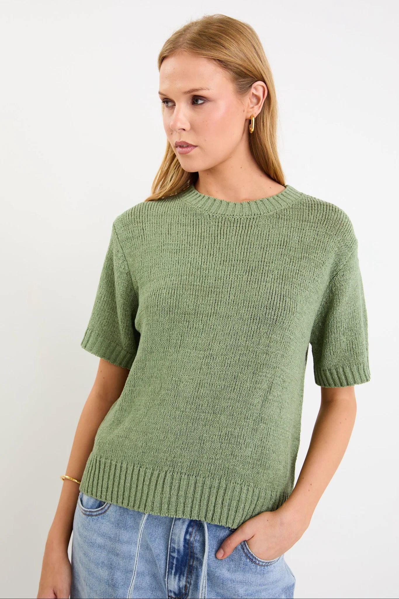 BY ROSA Loveable Sage Tape Yarn Knit Tee