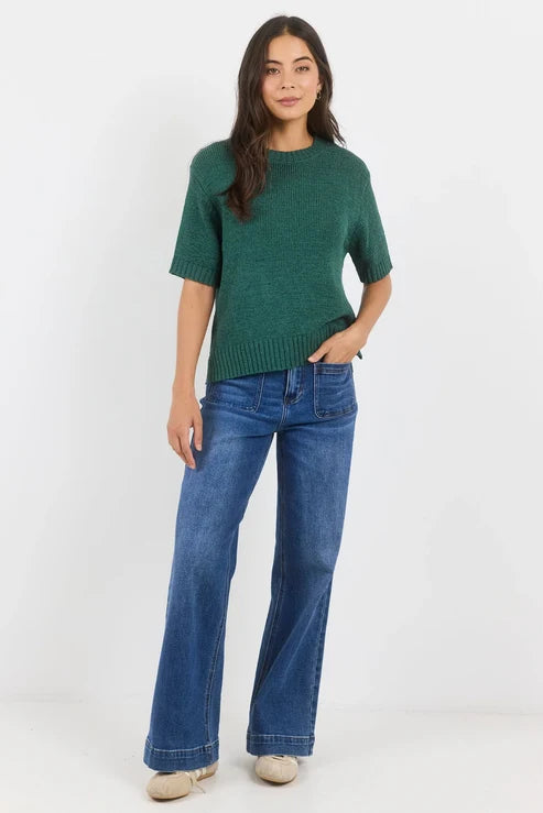 BY ROSA Loveable Petrol Tape Yarn Knit Tee