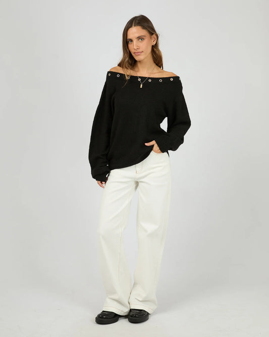 ALL ABOUT EVE Lua Long Sleeve Off Shoulder Top Black
