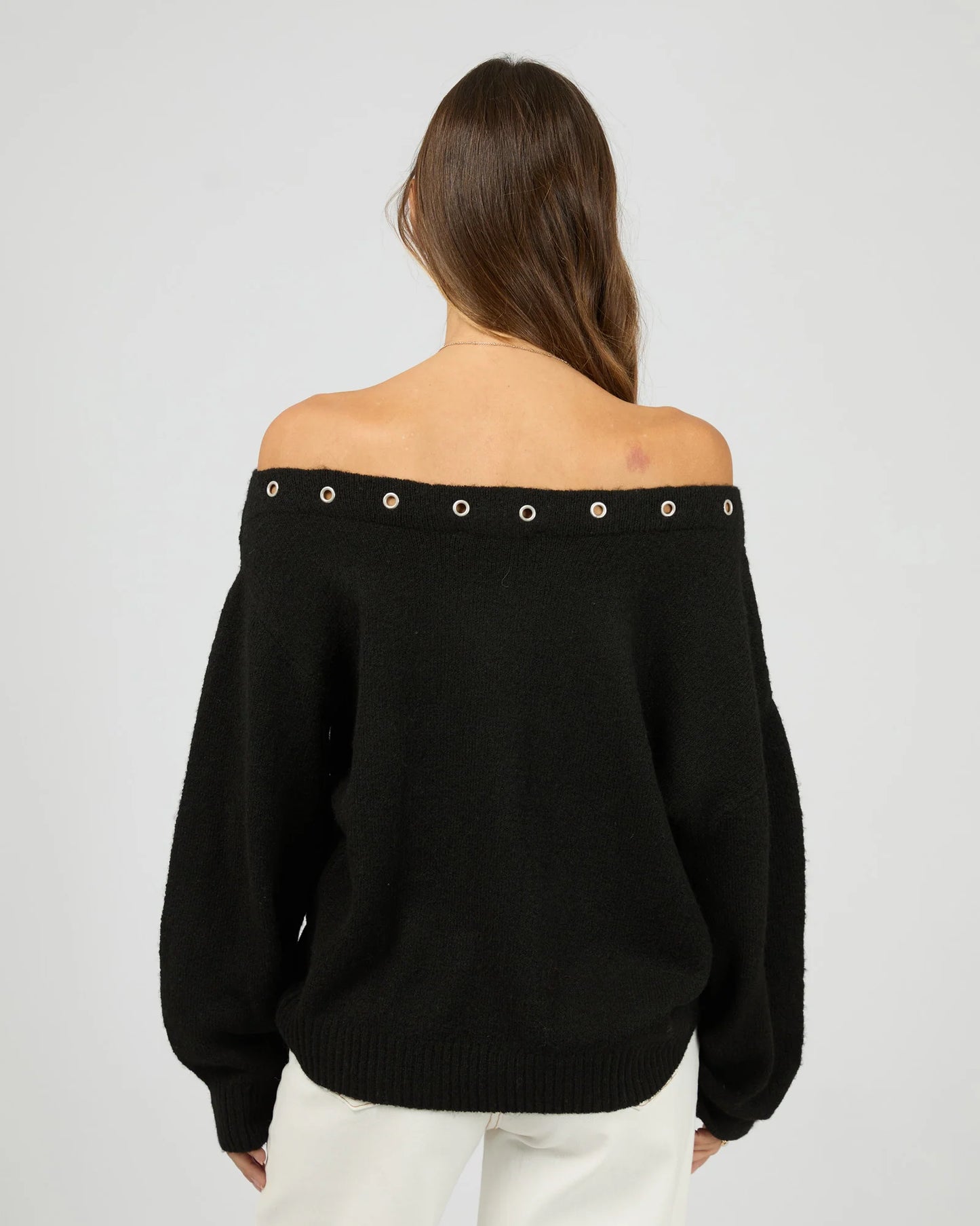 ALL ABOUT EVE Lua Long Sleeve Off Shoulder Top Black