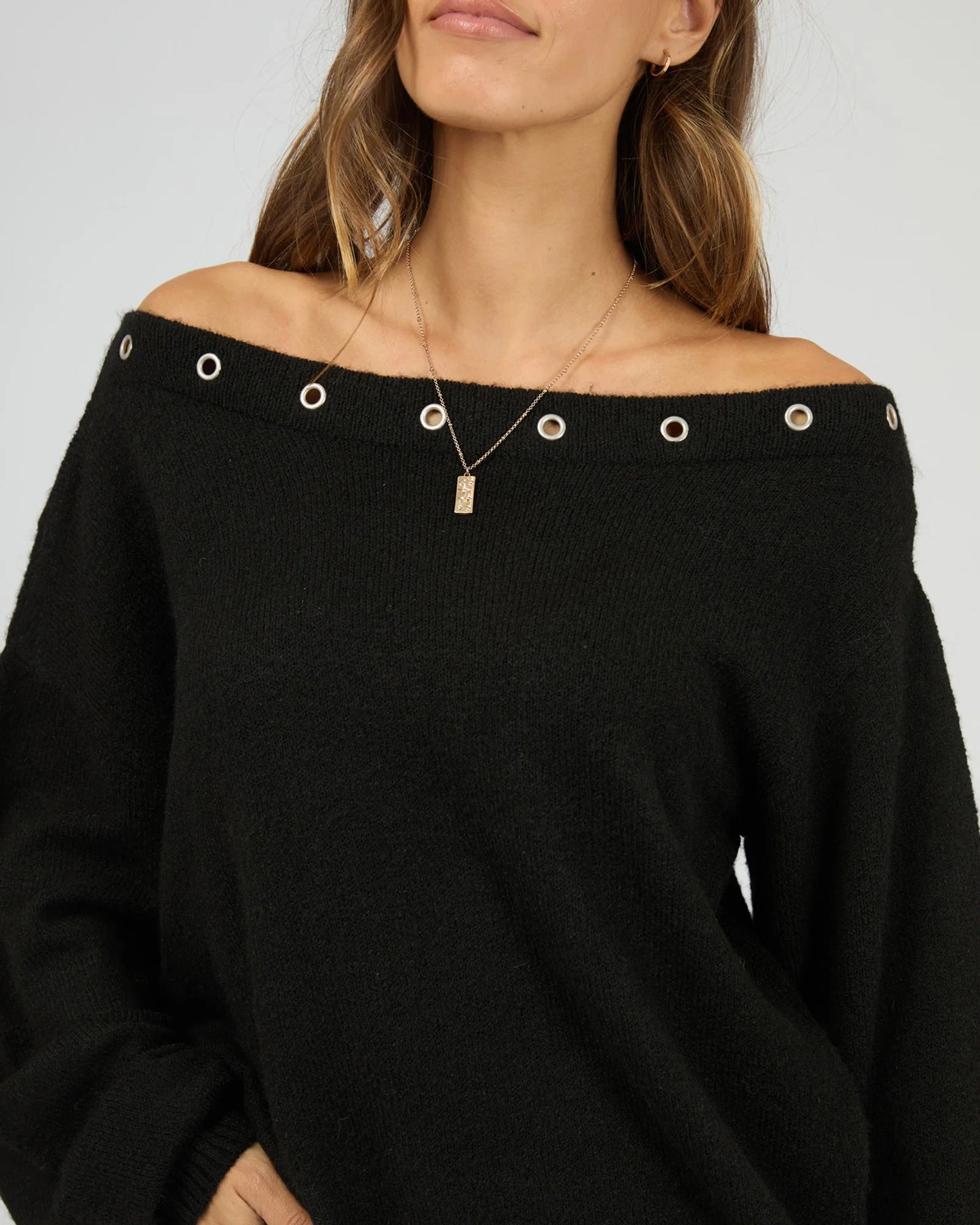ALL ABOUT EVE Lua Long Sleeve Off Shoulder Top Black