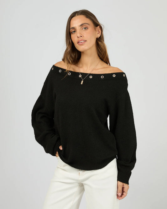 ALL ABOUT EVE Lua Long Sleeve Off Shoulder Top Black